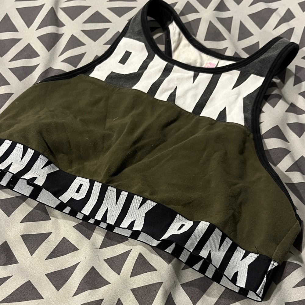 PINK Victoria's Secret Olive and Black Sports Bra